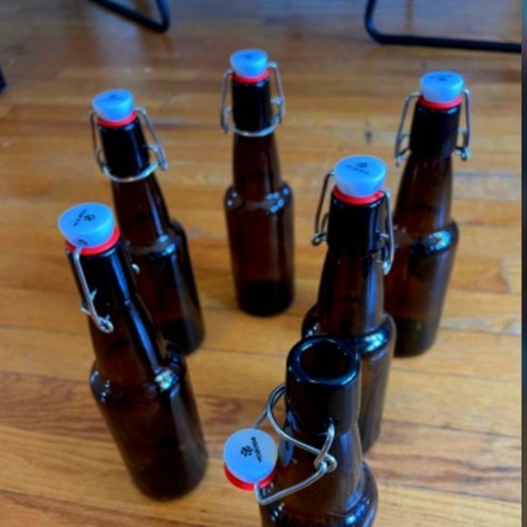 6 amber flip cap bottles wire top - Picture 2 of 3